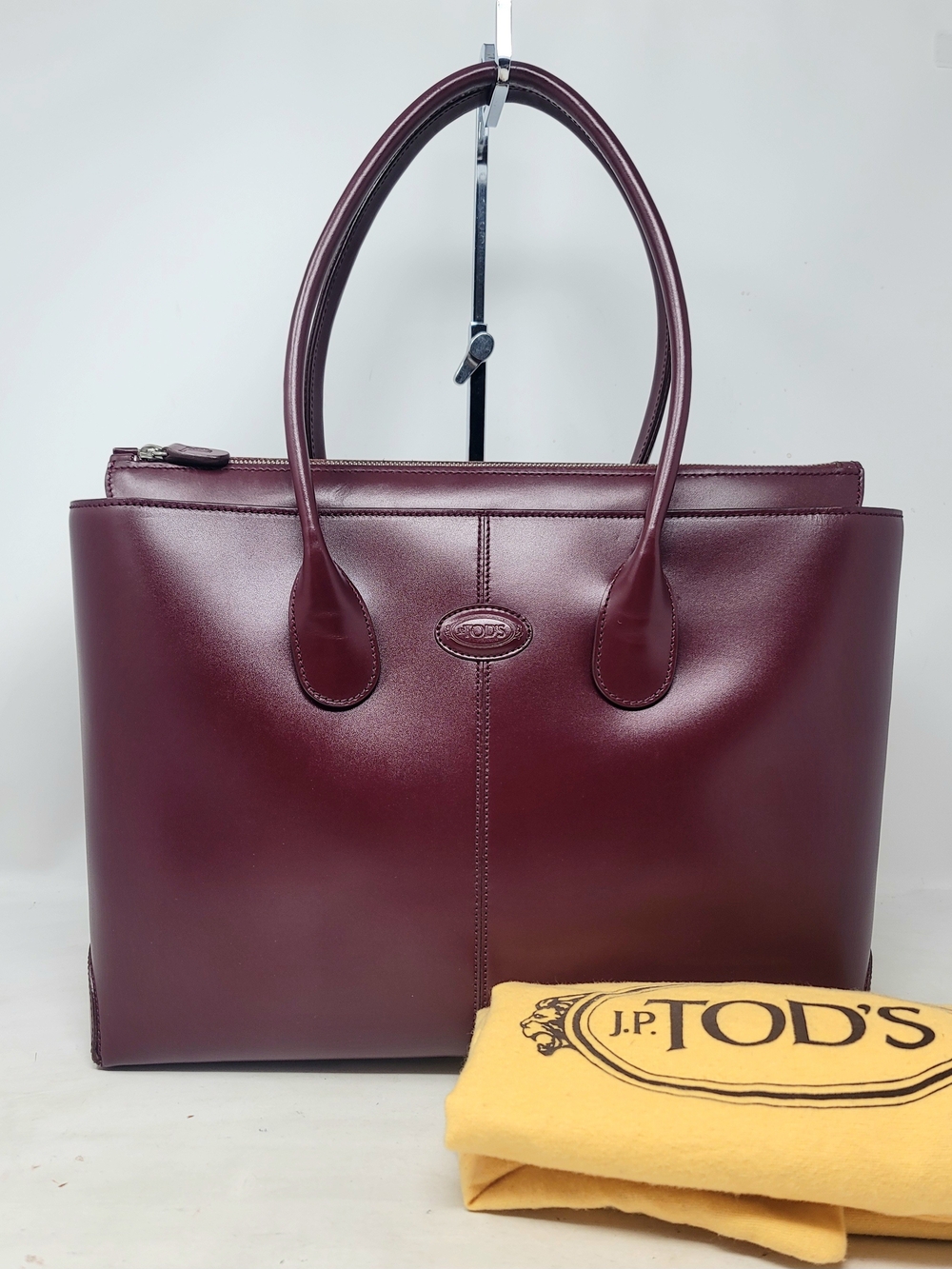 Tod's D Bag Burgundy Leather Large Tote Shoulder Hand Bag Authentic Vintage